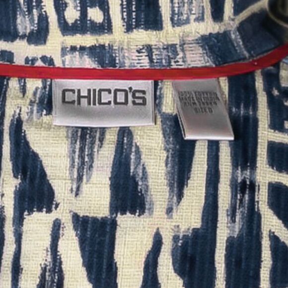 Chico's Women's Jacket Beige Blue Abstract Navajo Tribal Geometric Pockets 0 S/4 - Picture 3 of 10